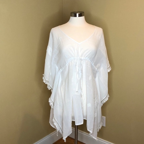 Lisa Curran Cream Embroidered Caftan Coverup M - Picture 1 of 10